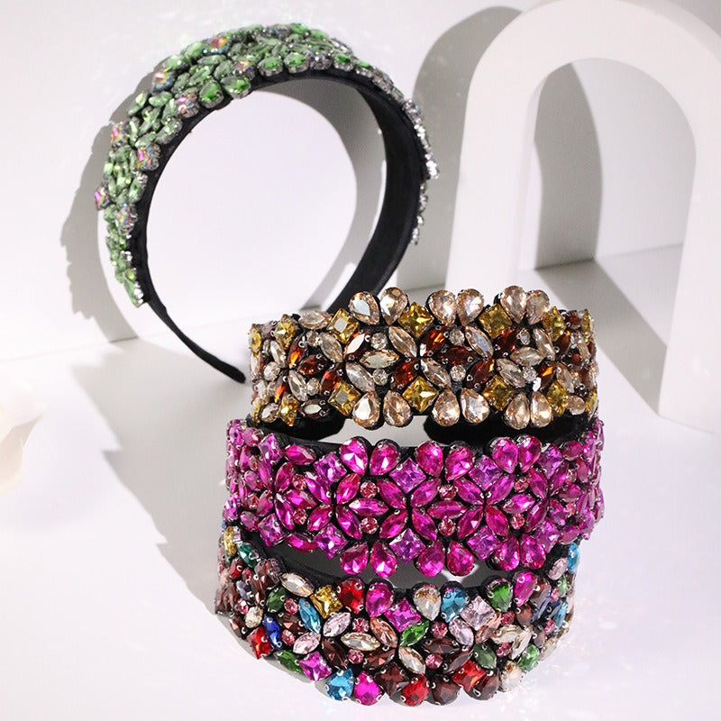 Baroque wide edge full set with colored glass diamond flower headband for fashion