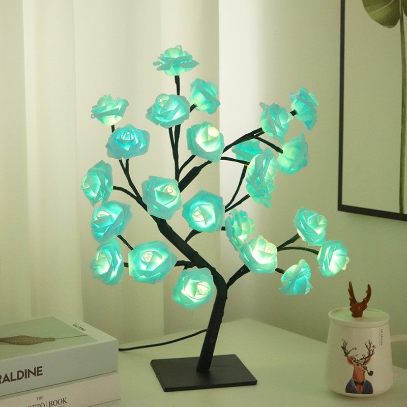 EVA Artificial Valentine's Day Rose Tree Lamp for Bedroom and Living Room, Qixi Wedding Decoration with USB Switch, Warm White Light