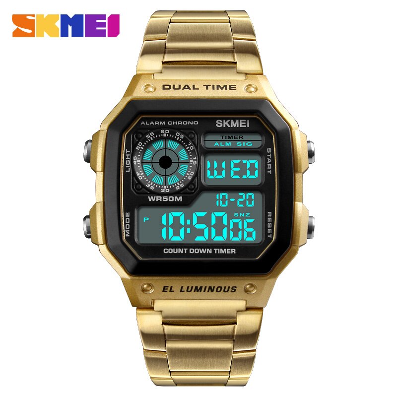 SKMEI 1335 Business Men Watches Waterproof Sport Watch Stainless Steel Digital Wristwatches Clock Relogio Masculino Erkek Kol Saati