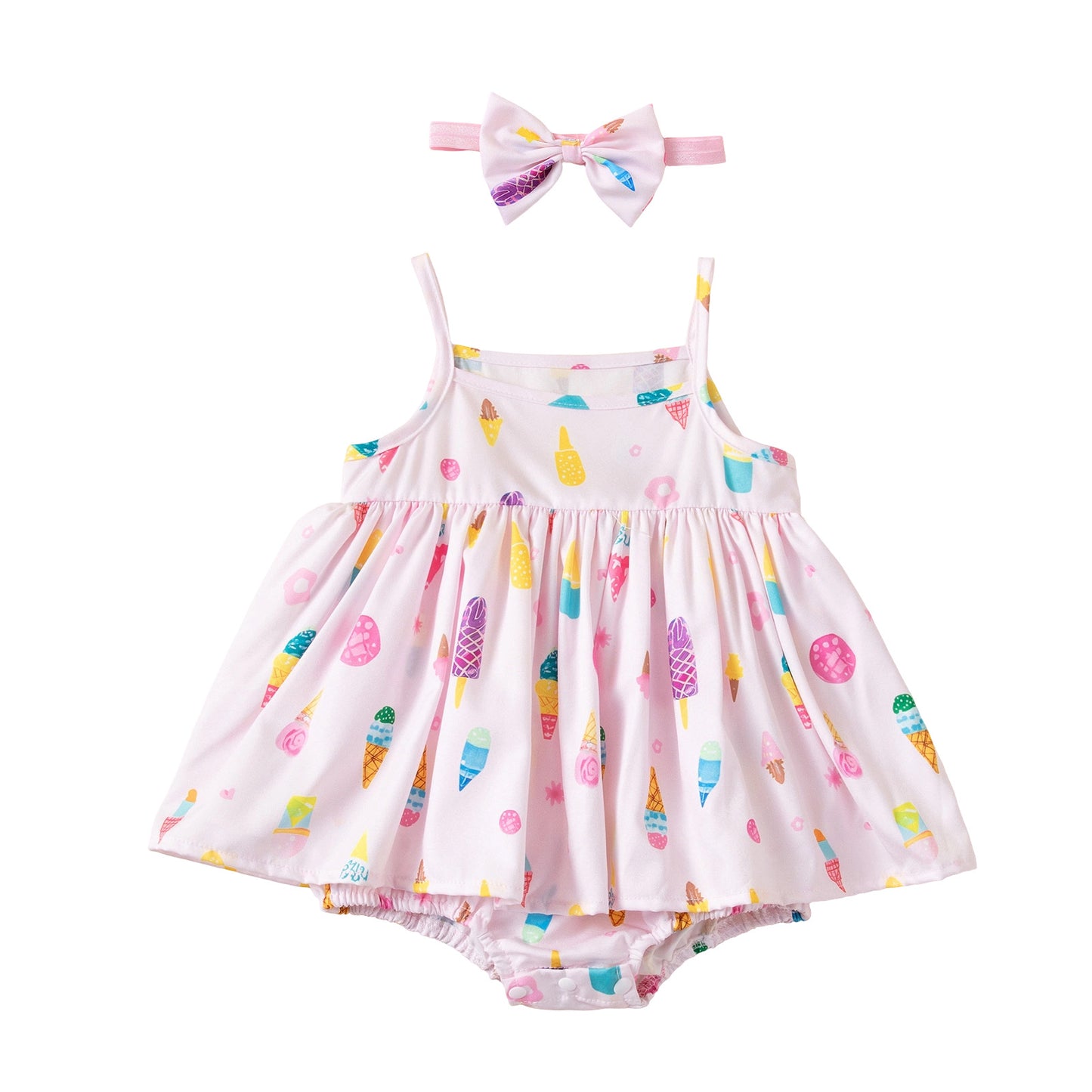 Baby Clothes Summer Lightweight Ice Cream Romper Dress for Girls, Baby Summer Outfit Set, Newborn Outerwear
