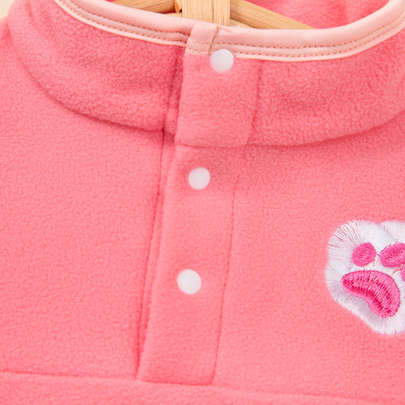 Autumn Winter New Children's Hoodie with Stand Collar, Warm and Windproof, Simple and Cute Embroidery Design for Boys and Girls