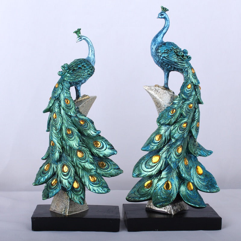 Decoration Resin Crafts Creativity Fashion Golden Blue Peacock Decoration Wine Cabinet Living Room Home Decoration Gift