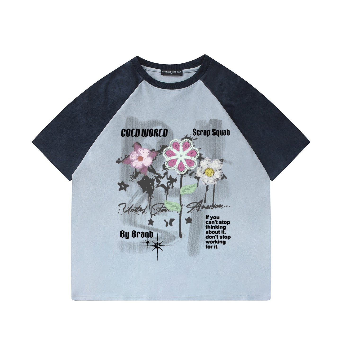 Flower graffiti shoulder length short sleeved shirt
