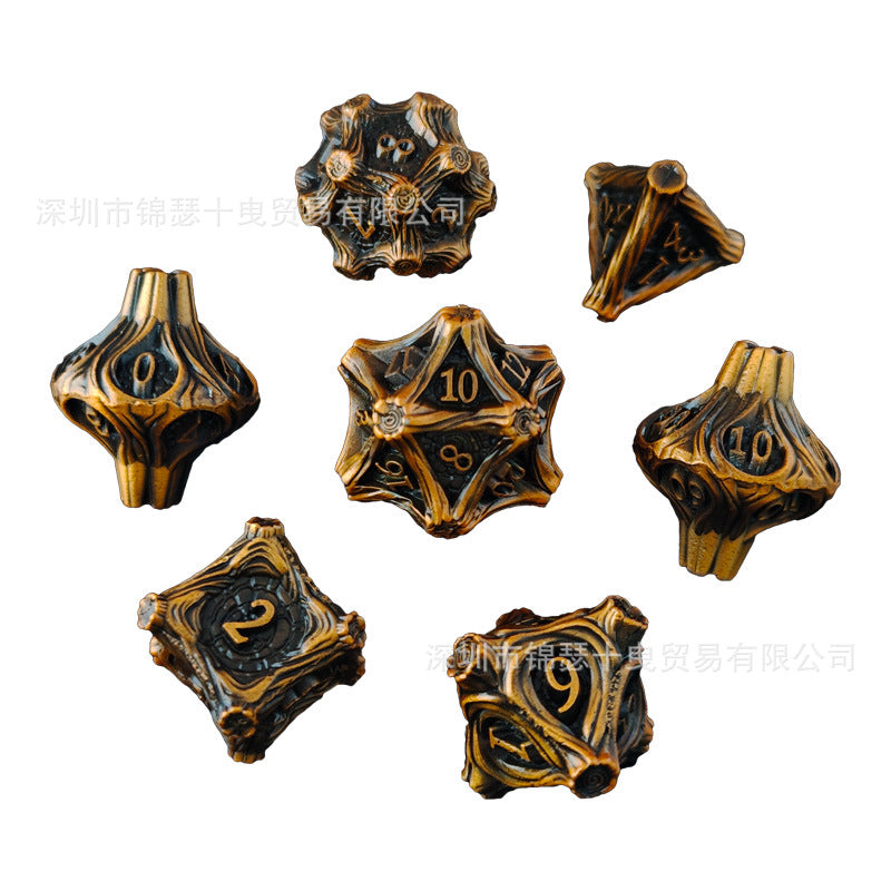 Geometric Mechanical Metal Solid Dice 7-Piece Set DND Dungeons &amp; Dragons Polyhedral Dice TRPG Board Game Accessories