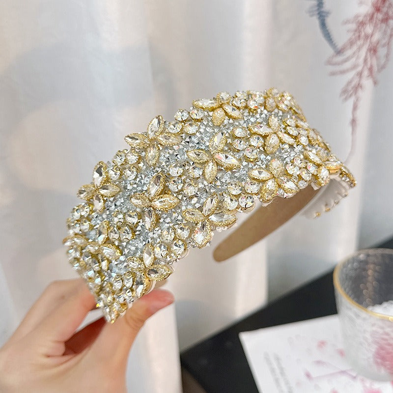 Fashion heavy industry women's full set rhinestone high-end wide edge headband hair accessories