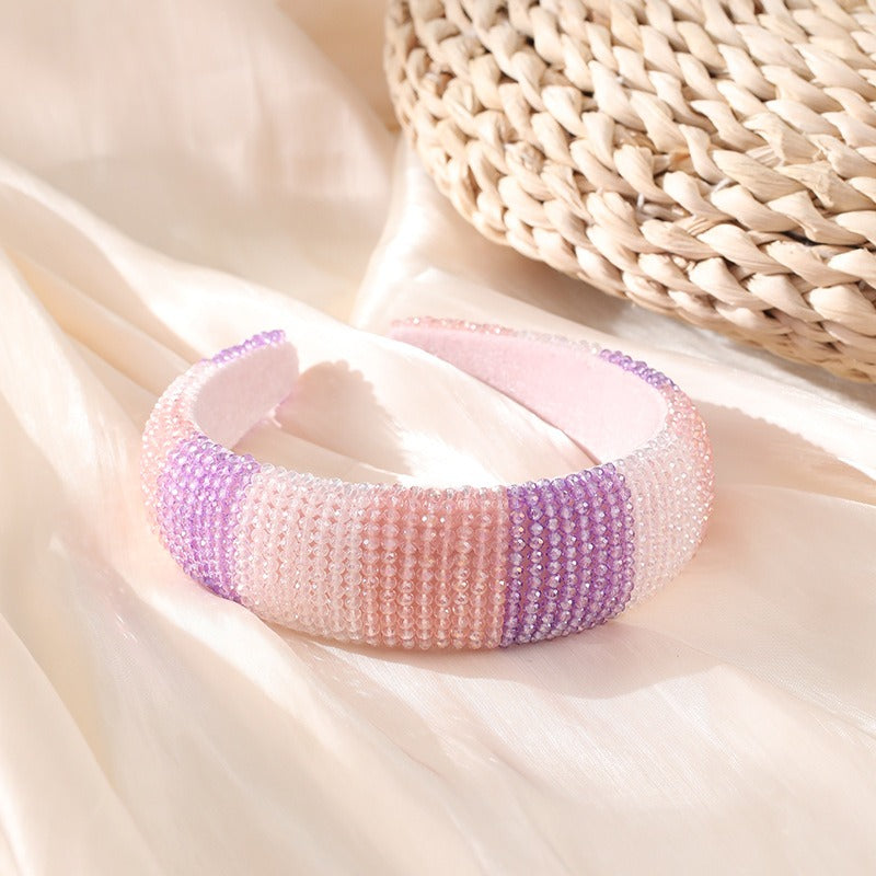 Fashionable beaded sewing with multi-color crystal gold velvet fabric wide edge sponge headband