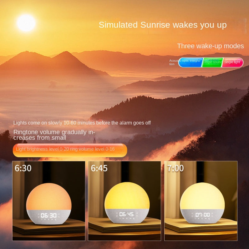 Simulated Sunrise  Sunset Wake-Up Light with Breathing Mode, RGB Ambient Lamp, FM Radio Digital Alarm Clock for Bedside