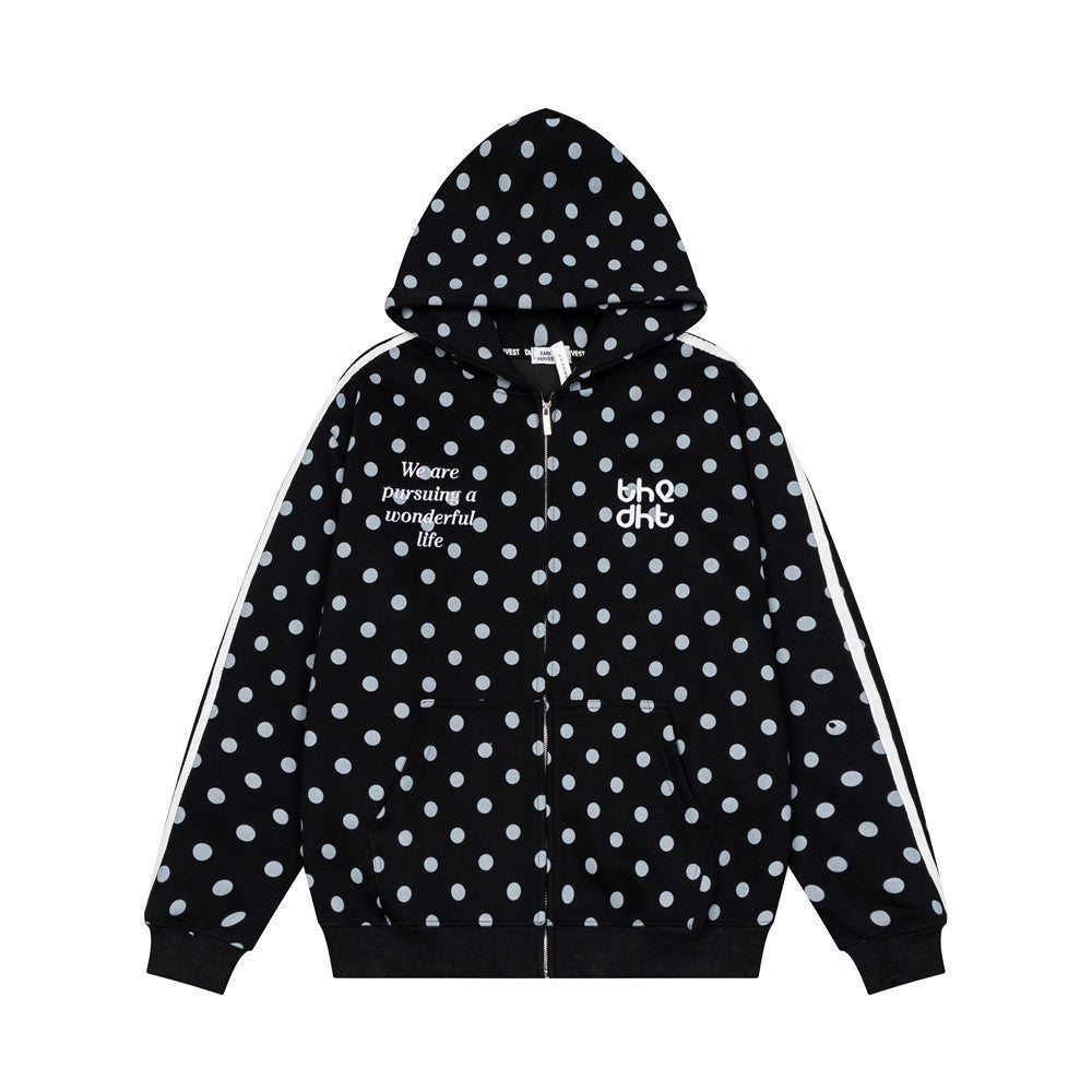 Full printed polka dot hooded cardigan sweatshirt