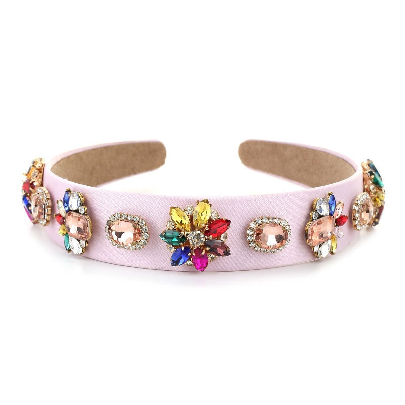 Tidal inlaid colored glass diamond ultra sparkling wide edge sponge face wash headband headwear