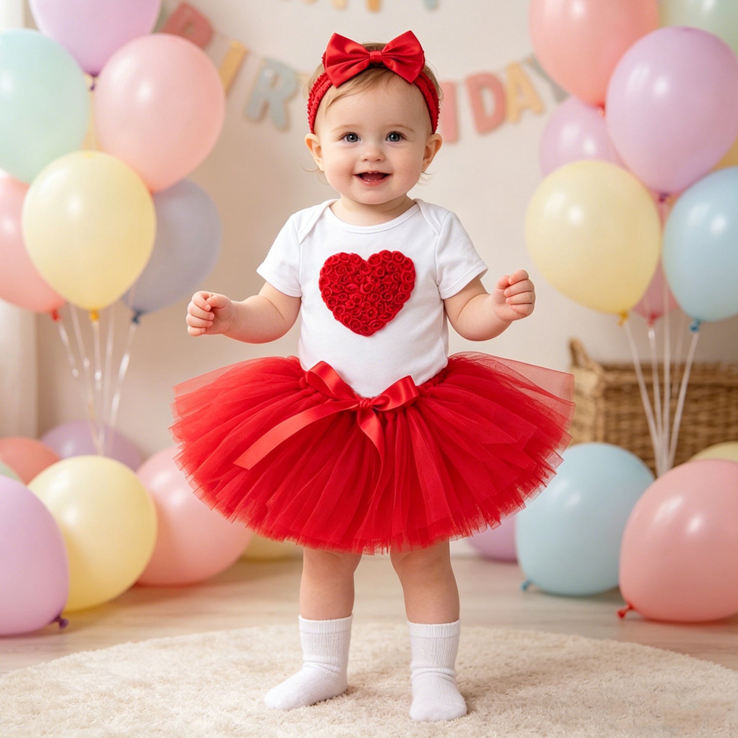 Baby Summer Outfit Set Short Sleeve Romper Handmade Skirt Hair Accessories 3-Piece Birthday Dress Summer