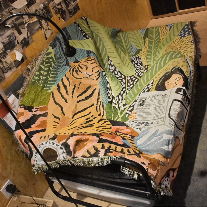 Nordic Multifunction Tiger Newspaper Girl Bohemia Throw Blanket Sofa Covers Tassel Dust Cover Air Conditioning Blankets For Bed