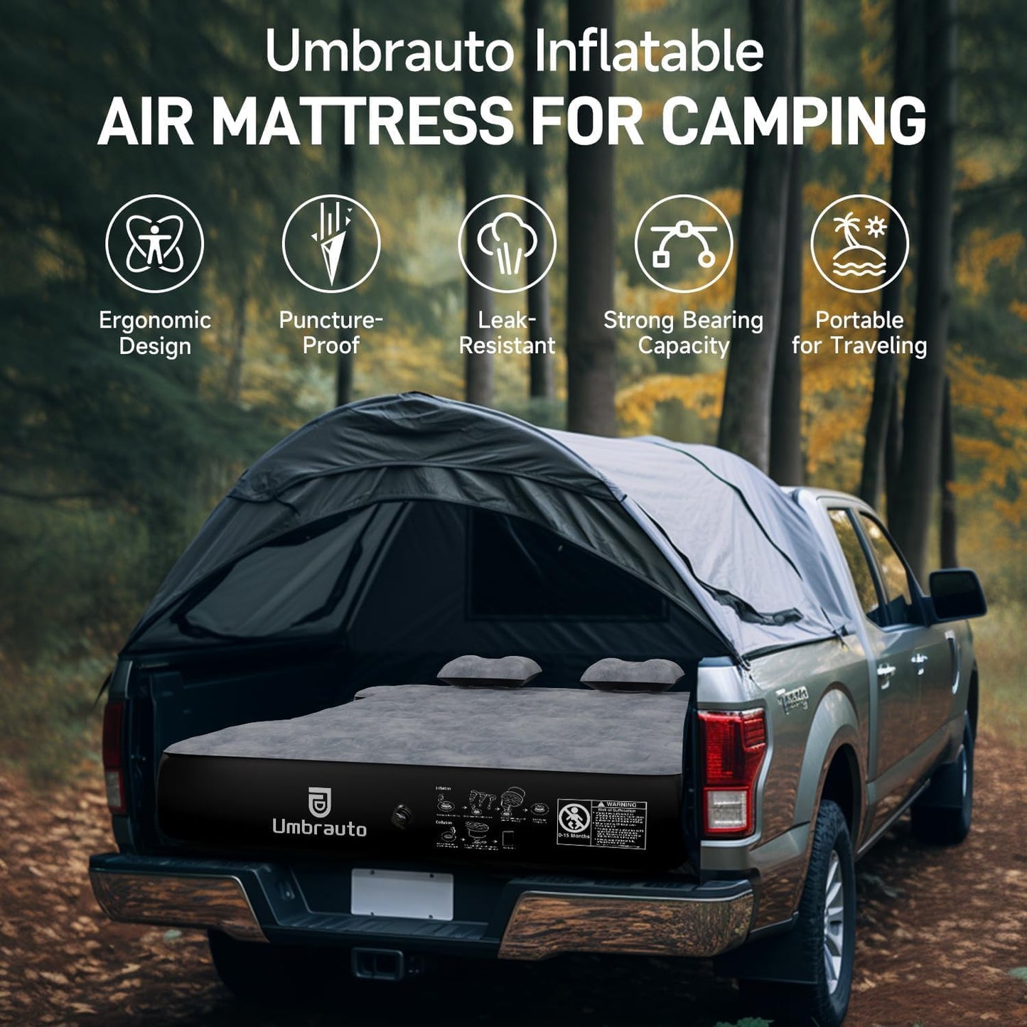 Umbratuo inflatable truck bed cushion is suitable for full-size short truck lathes, 6-6 feet, with pump and tote bag. Very suita