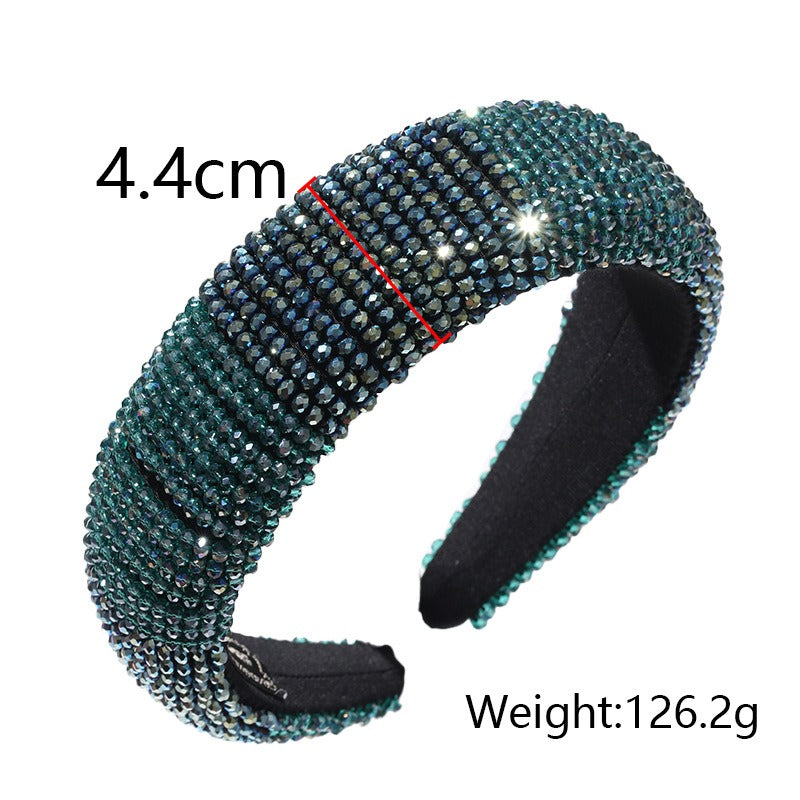 Fashionable beaded sewing with multi-color crystal gold velvet fabric wide edge sponge headband