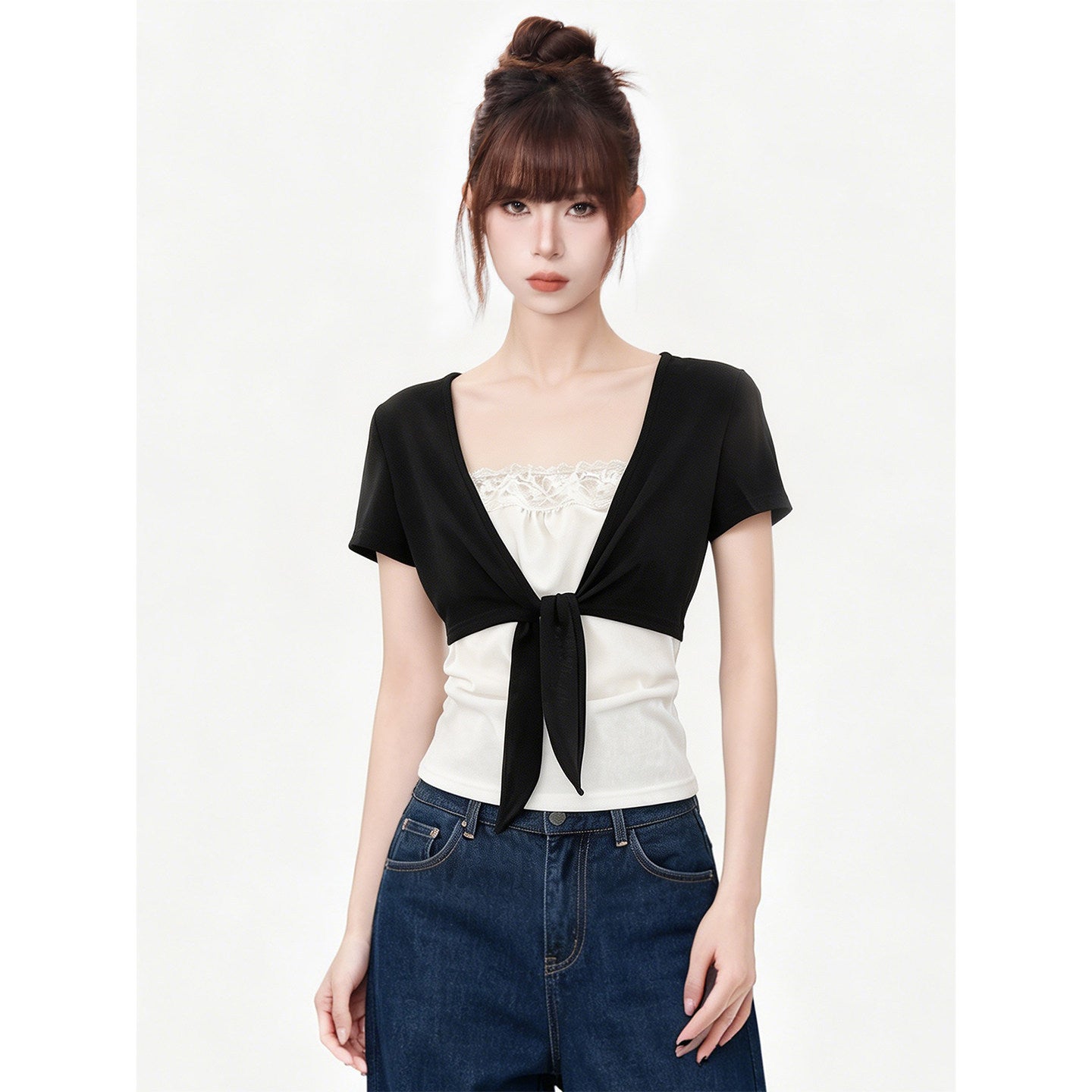 Short Sleeve T-Shirt for Women  Tie-Up Slim Fit Top