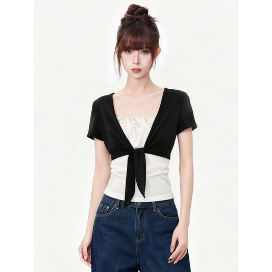 Short Sleeve T-Shirt for Women  Tie-Up Slim Fit Top