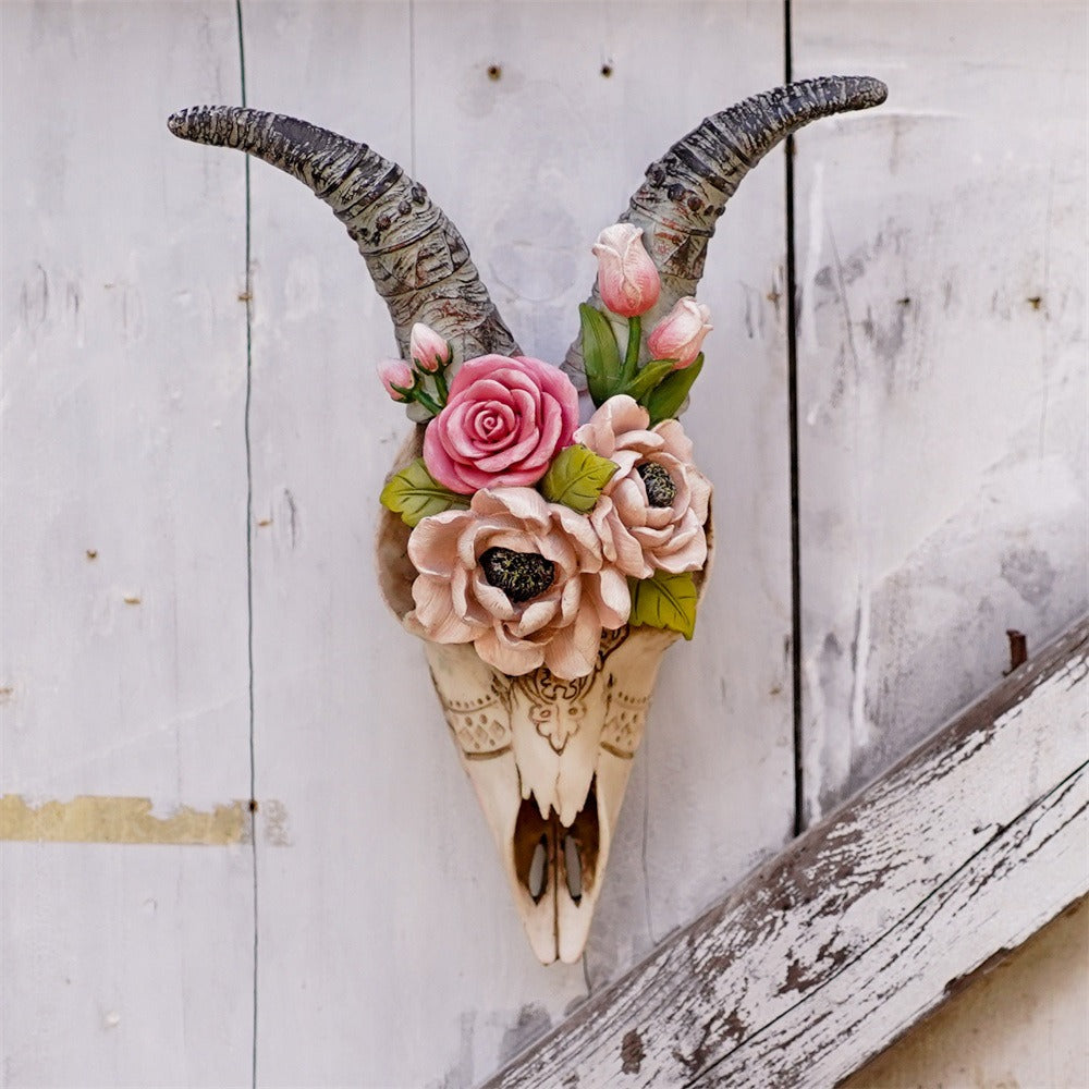 Simulated flower sheep head wall hanging ornament resin