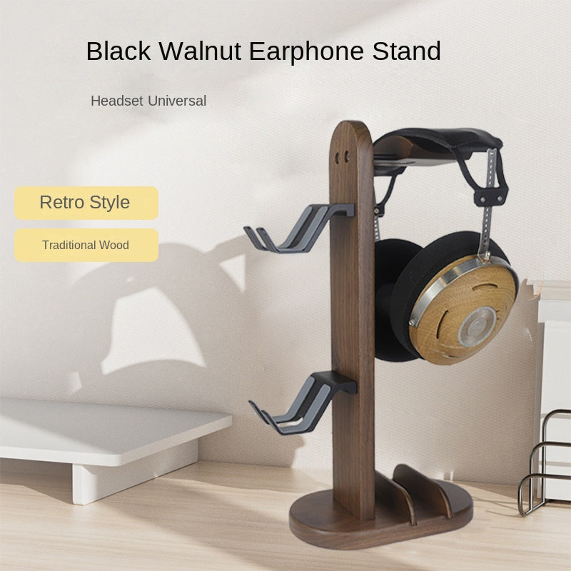 okcsc Wooden Headphone Stand Multi-functional Black Walnut Solid Wood Headphone Holder Creative Minimalist