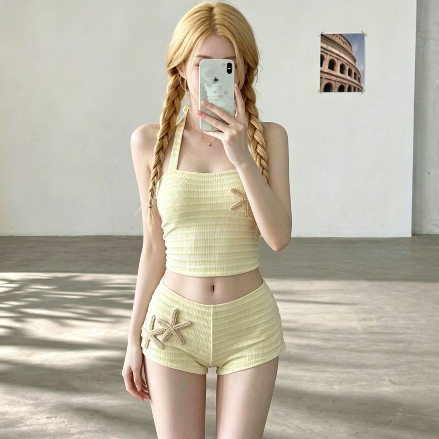 Sweet and Spicy Halter Neck Dopamine Yellow Stripe Bikini Top