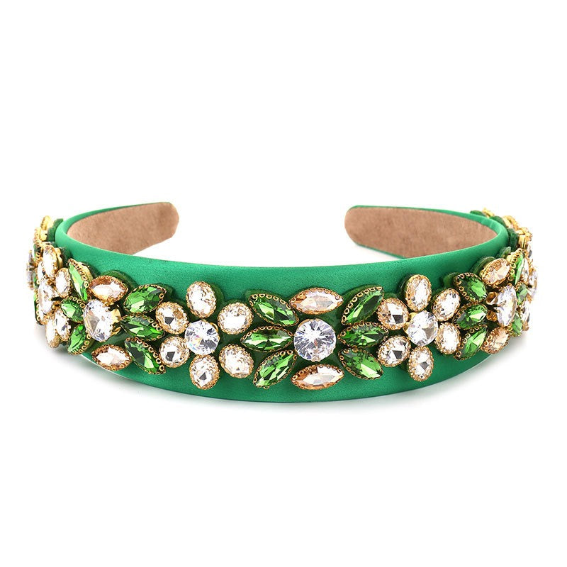 Personalized Diamond Flower Women Baroque Fabric Wide Edge Headband