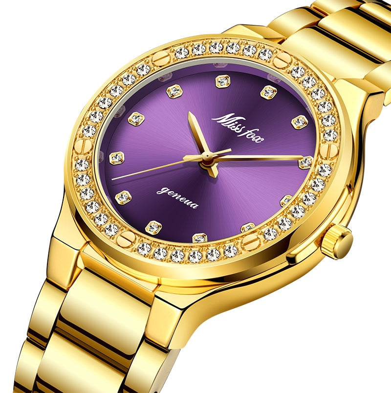 MISSFOX 2742 Elegant Woman Watch Luxury Brand Female Wristwatch Japan Movt 30M Waterproof Gold Expensive Analog Geneva Quartz Watch