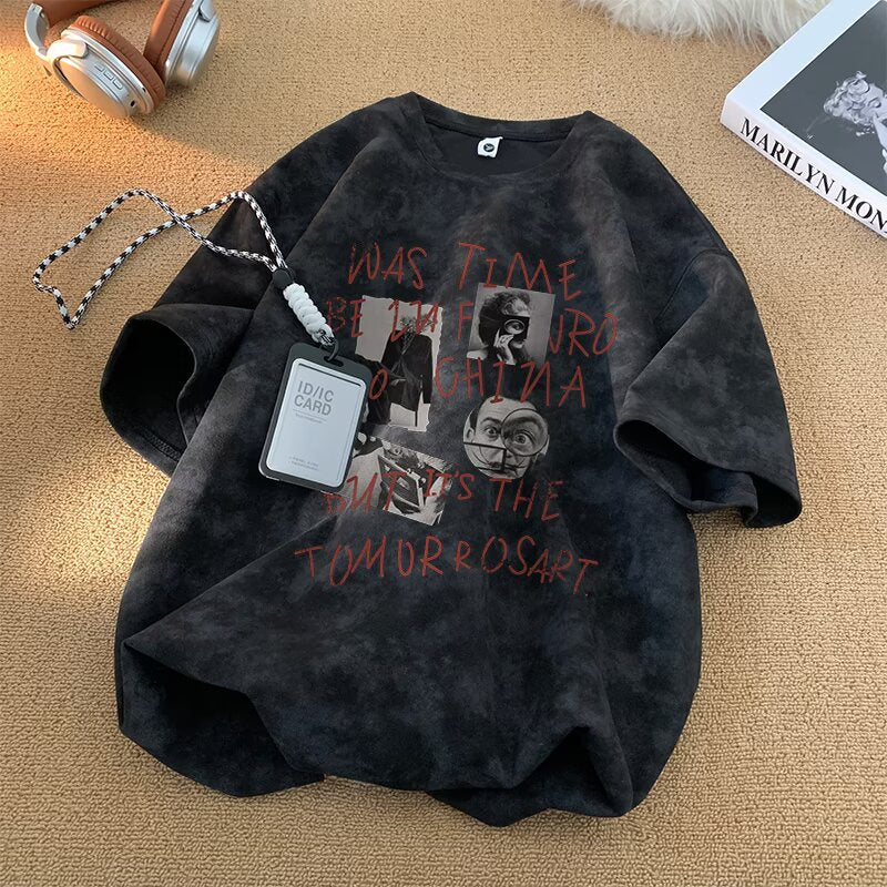 Short Sleeve T-Shirt Tie-Dye Oversized Trendy Couple Round Neck Loose Top