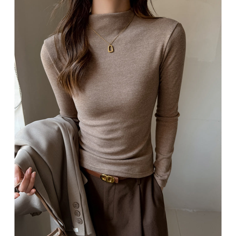 Selected Cashmere-like High Neck Inner Layer Top for Women, Autumn/Winter, Versatile, Elegant, Regular Shoulder, Slim Fit, Stylish Long Sleeve