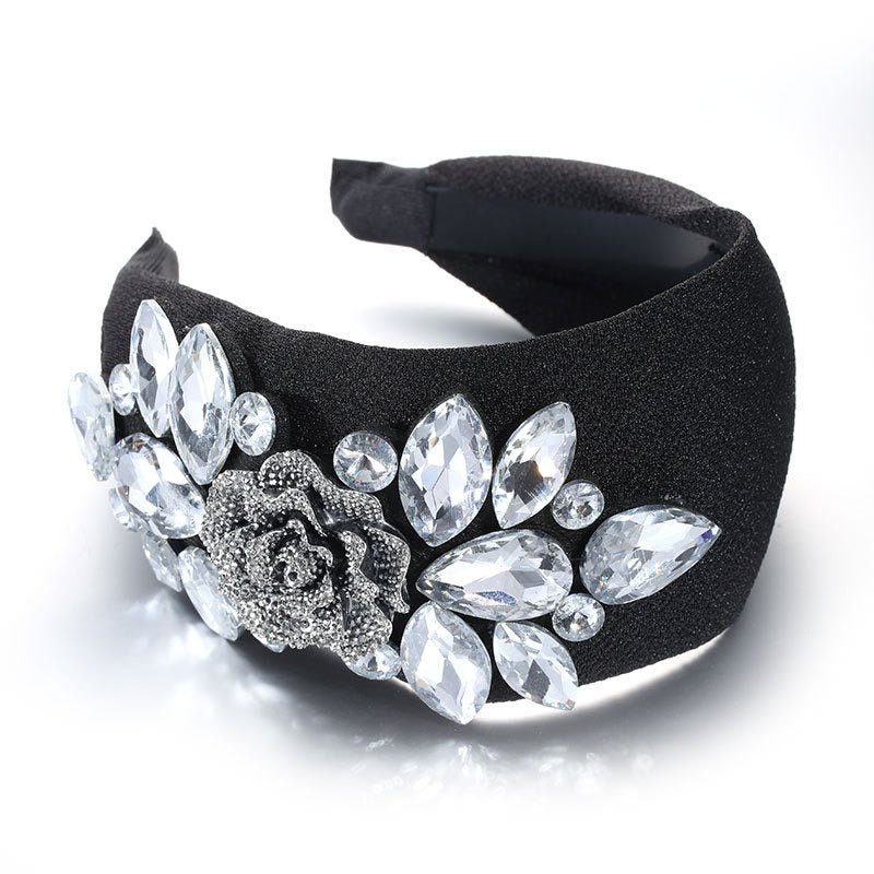 Fashion Rose Water Diamond Hair Hoop Wide Edge Fabric Headband