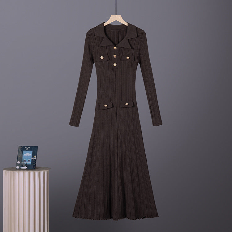 Knit Polo Neck Flared Midi Dress for Women