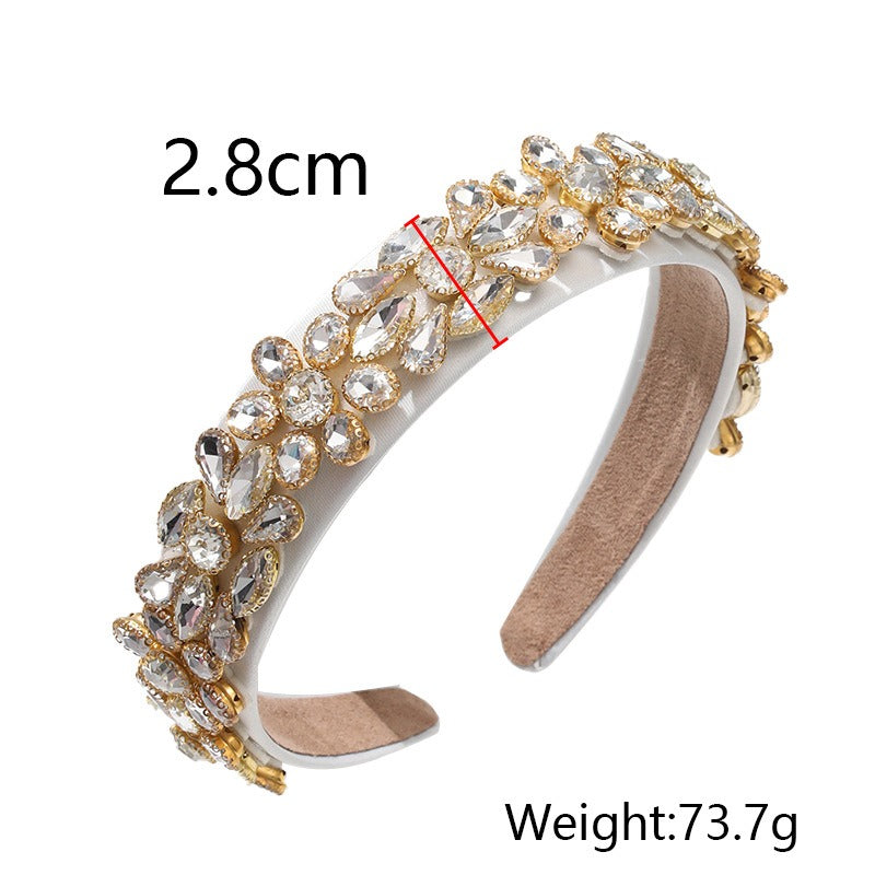 Heavy Industry Fashion Creative Hair Hoops Baroque Water Drill Bit Hoops Women's Wide Edge Hair Accessories