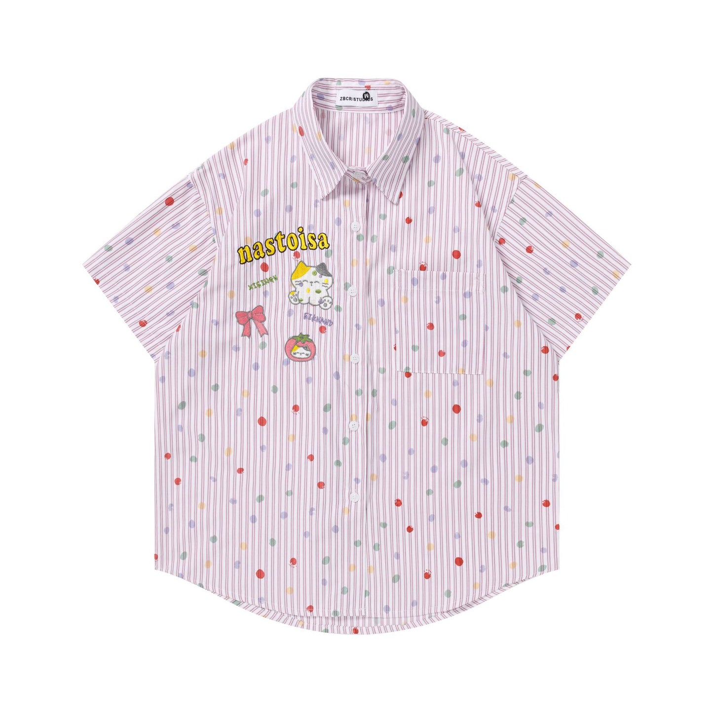 Colorful polka dot vertical stripe short sleeved shirt