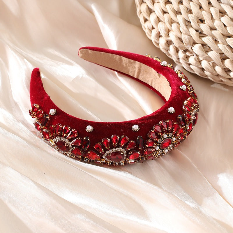 Baroque colored rhinestone headband with retro sponge wide edge headband