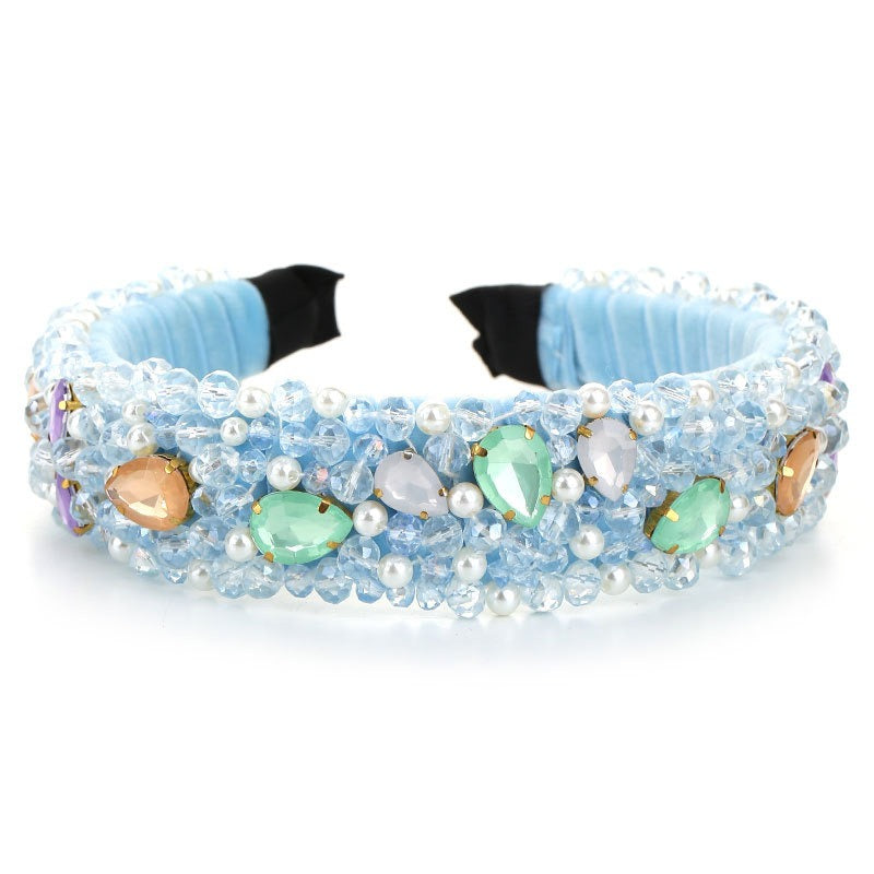 Fashionable Super Sparkling Crystal Pearl Hair Hoop Handsewn Simple Face Wash Headband