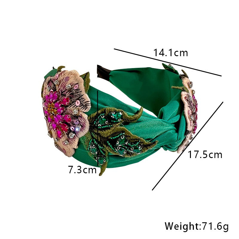 Flower headband Baroque retro embroidery with diamond inlaid fabric headband