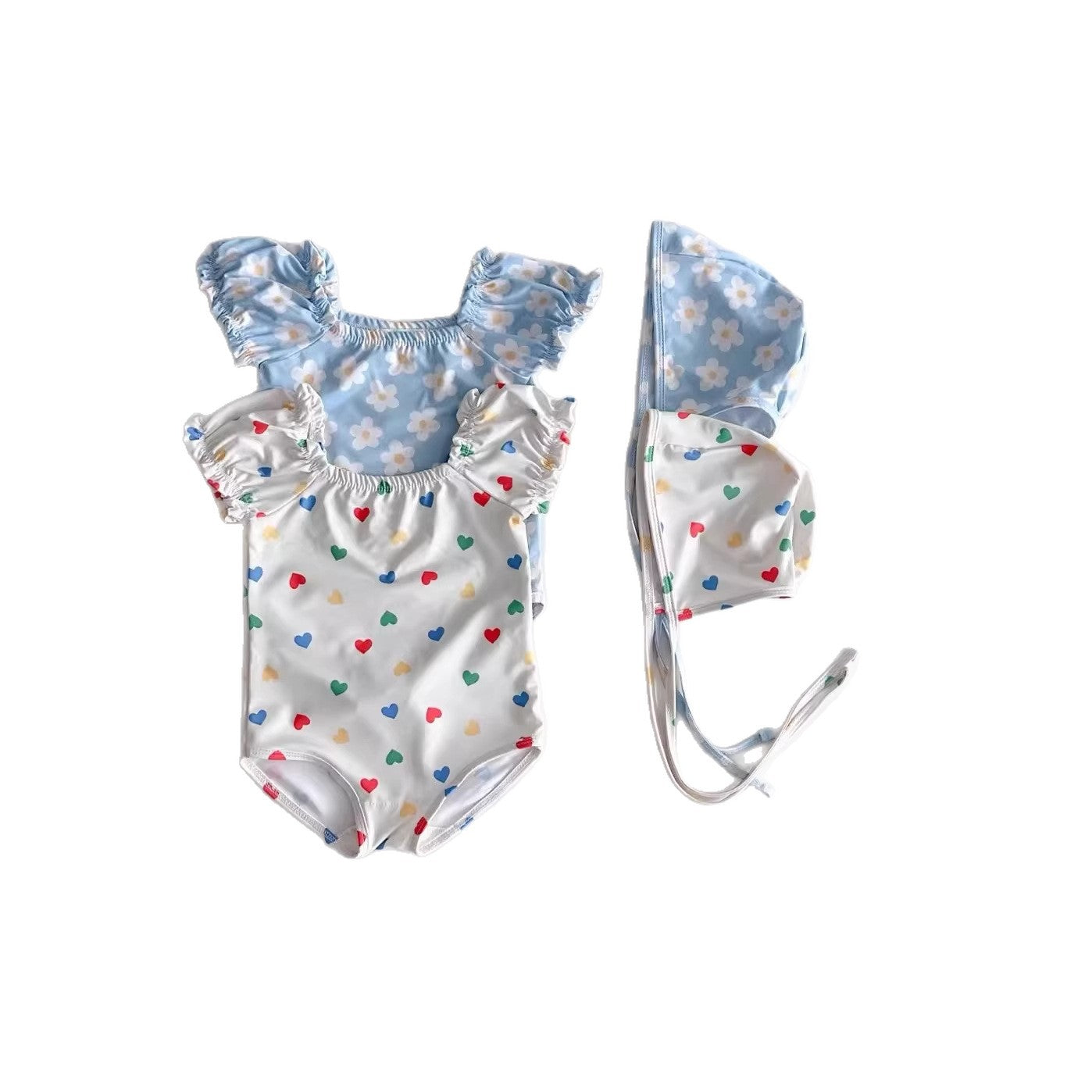 Short sleeved one-piece swimsuit swim cap bubble sleeves