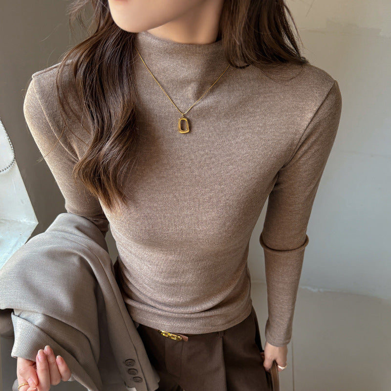 Selected Cashmere-like High Neck Inner Layer Top for Women, Autumn/Winter, Versatile, Elegant, Regular Shoulder, Slim Fit, Stylish Long Sleeve