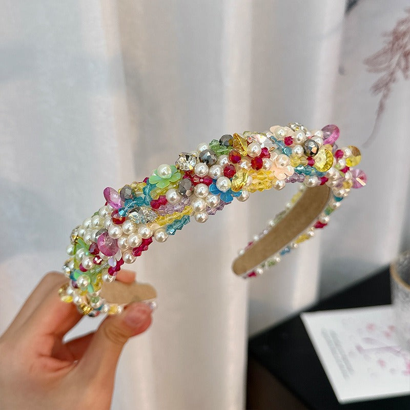 Hand sewn crystal shell headband for pearl hair accessories