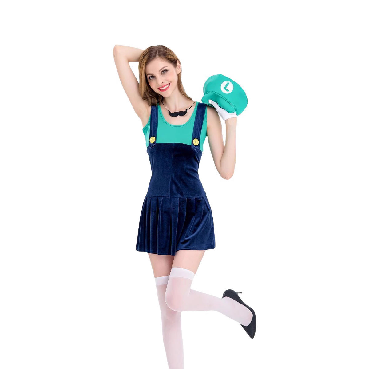 Halloween Overalls Dress Set Game Super Mario Adult Women's Costume Stage Performance Outfit