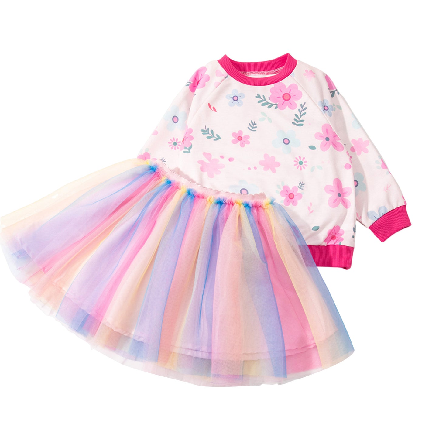 Cute Printed Long Sleeve Hoodie and Skirt Set for GirlsSpring and Autumn Fashion
