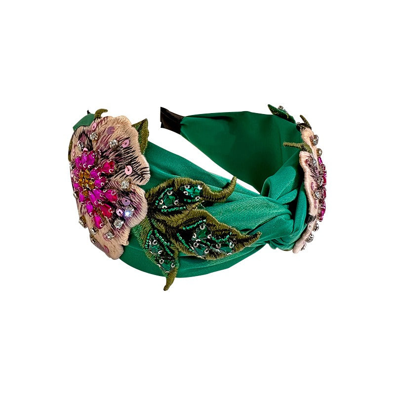 Flower headband Baroque retro embroidery with diamond inlaid fabric headband