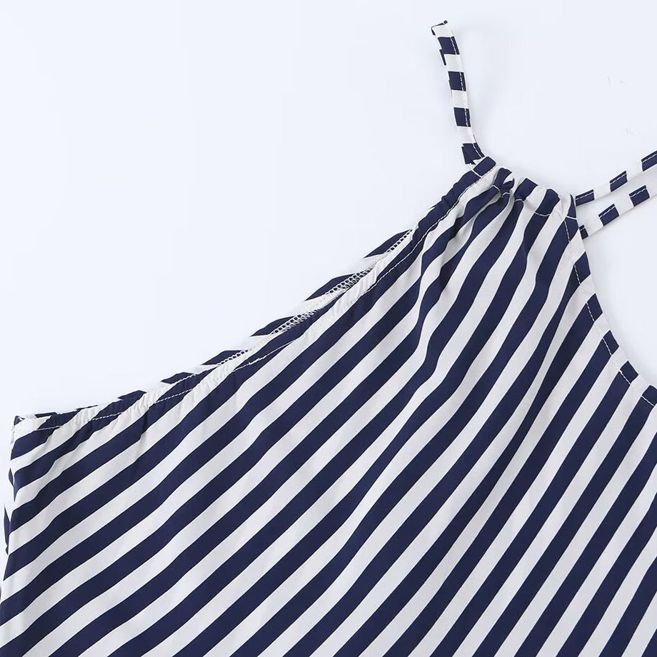 Slim fit diagonal striped printed asymmetric camisole skirt