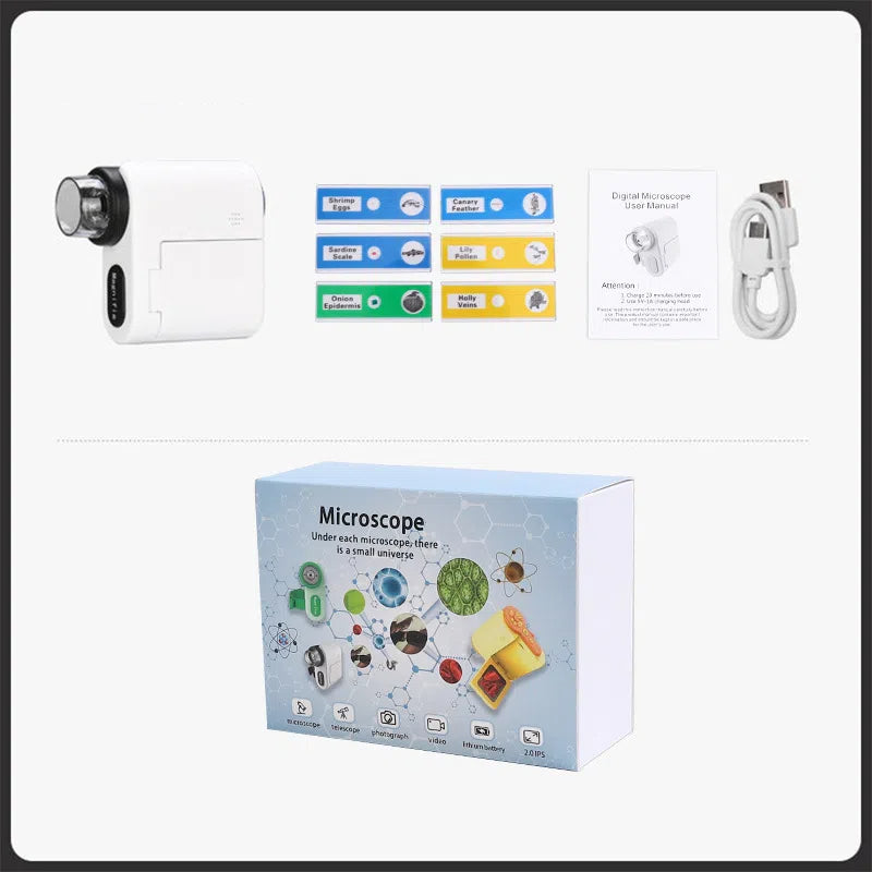 Handheld portable screen with camera microscope for children's science, high school students' toys can see bacteria 1000 times