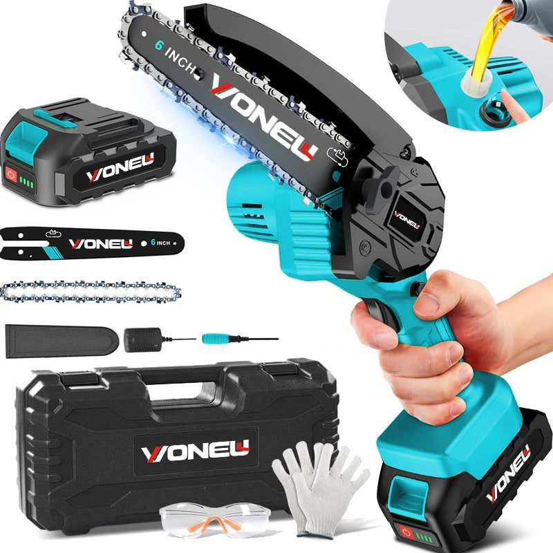 Powerful Cordless 6-Inch Mini Electric Saw for Home Wood Cutting, Rechargeable High-Power Outdoor Chainsaw