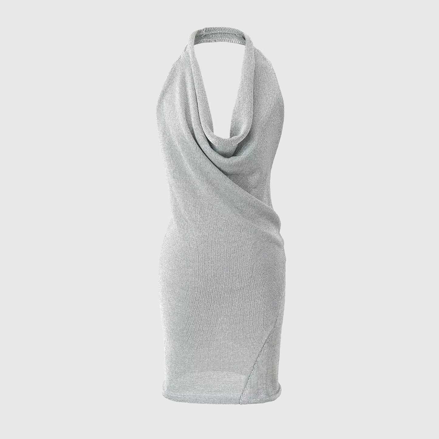 Metallic thread knitted halter dress