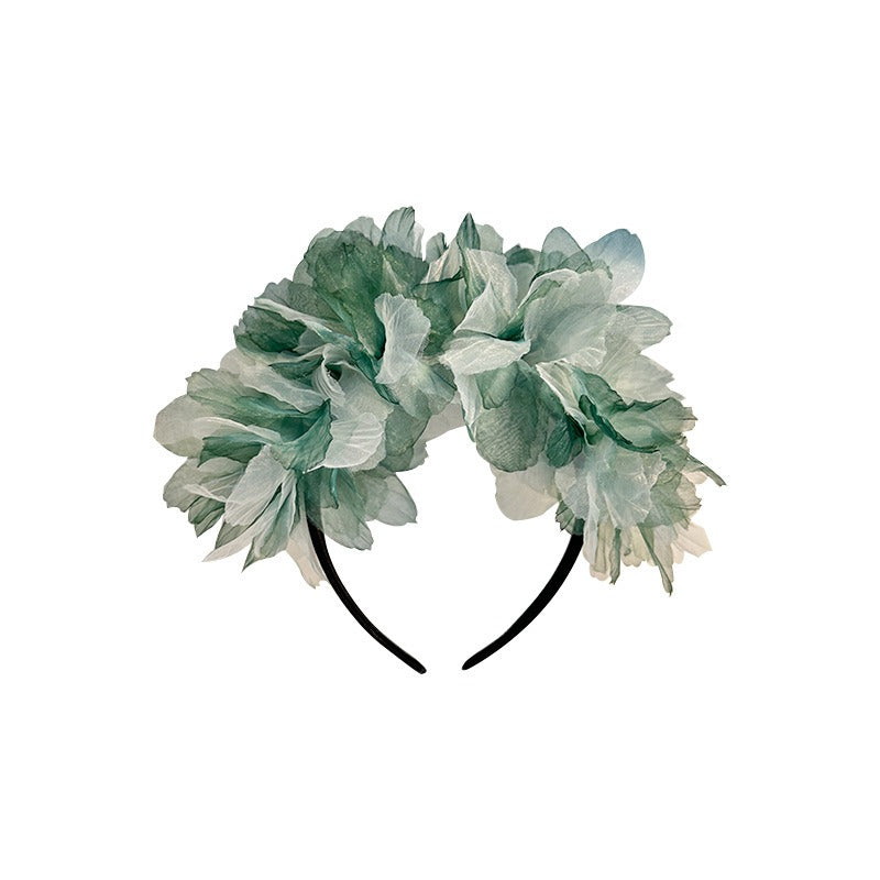 Handmade fabric oversized flower headband for women's snow gauze headband