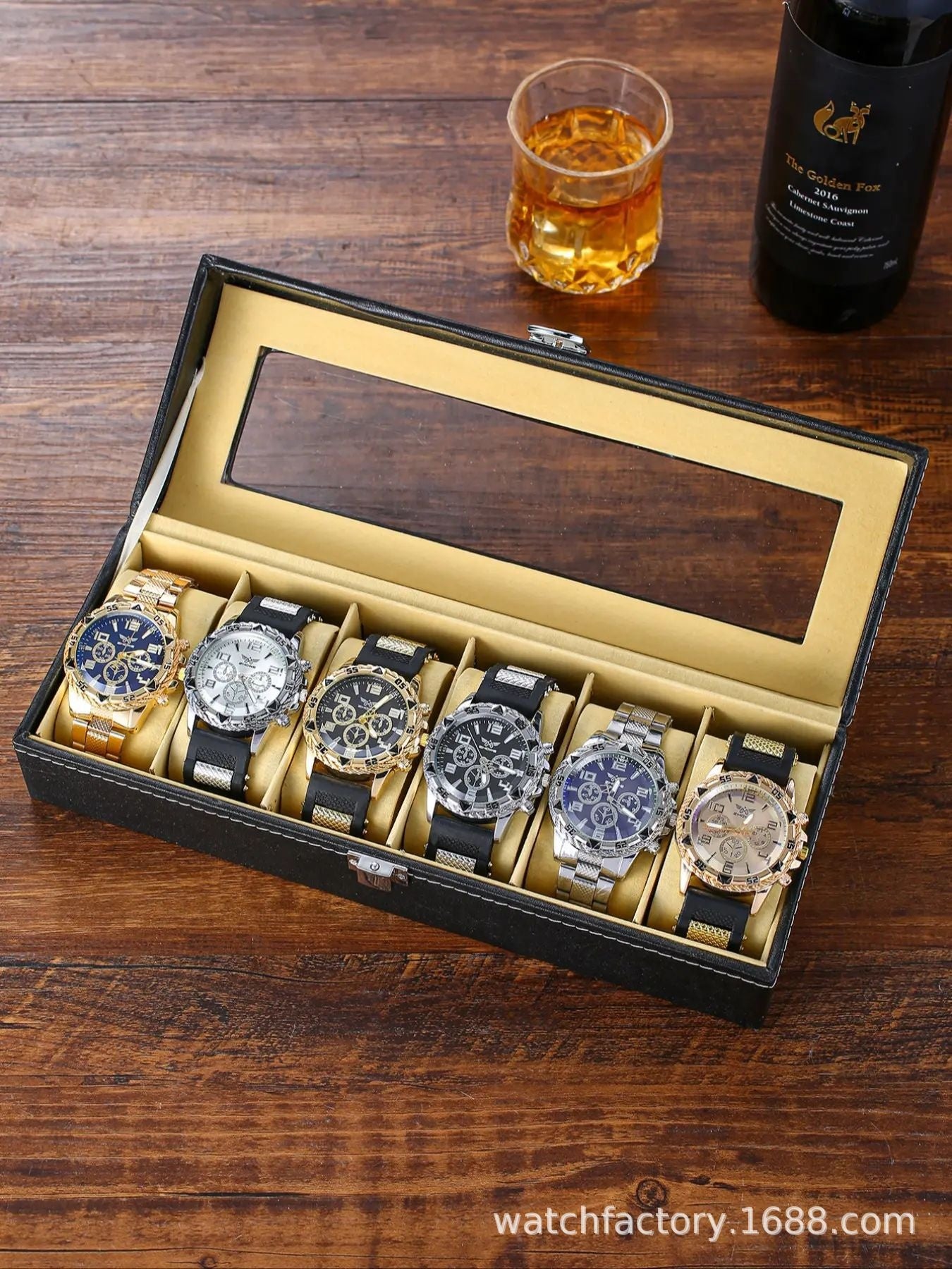 Six-Piece Boxed Watch Men's Steel Band Fashion Party Dress Watch Men's Gift