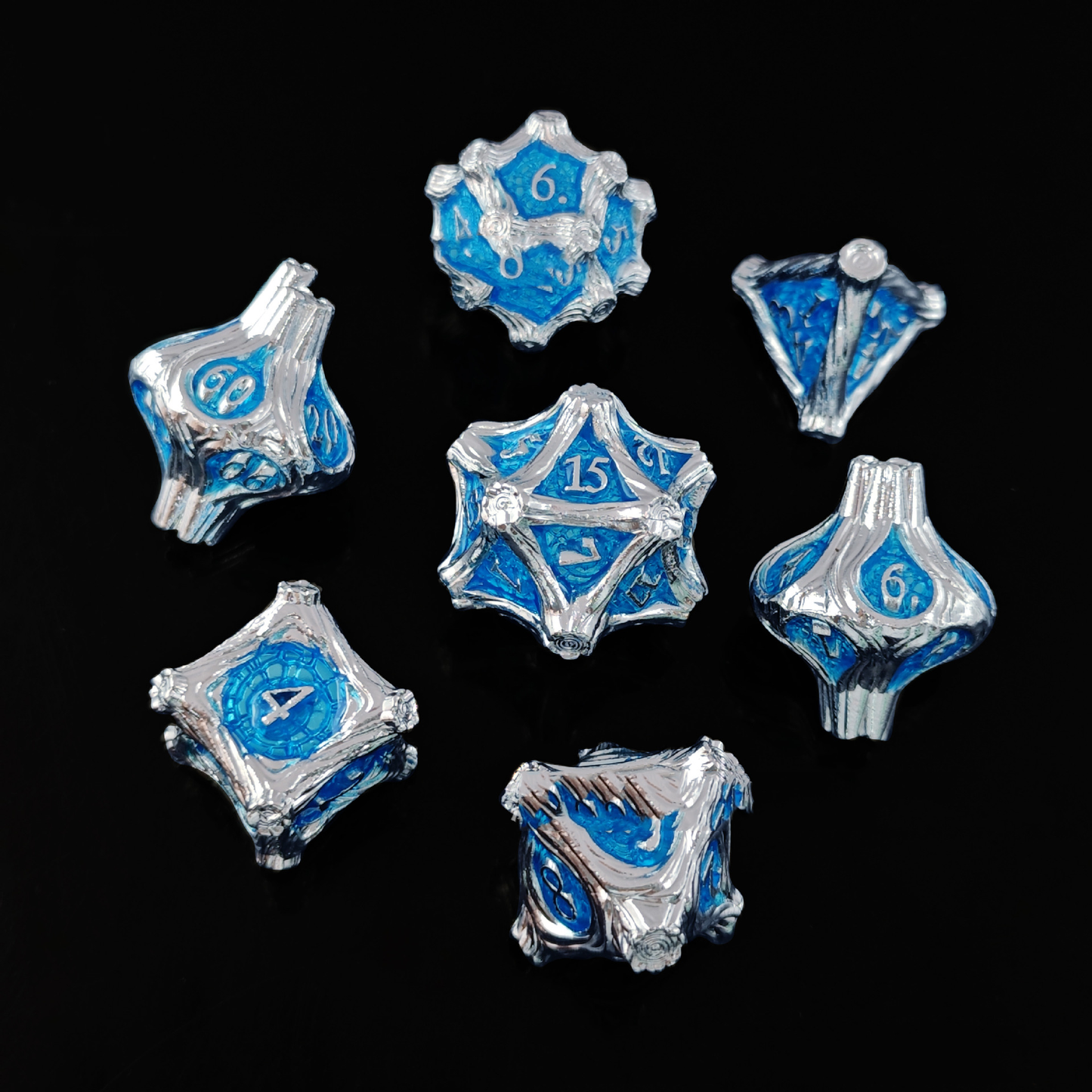 Geometric Mechanical Metal Solid Dice 7-Piece Set DND Dungeons &amp; Dragons Polyhedral Dice TRPG Board Game Accessories