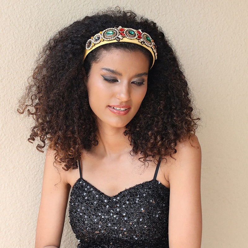 Fashion heavy handmade glass inlaid diamond wide edge sponge full diamond women's headband headwear