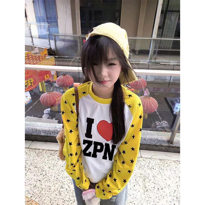 Letters Print Color Block Raglan Long Sleeve Unisex T-Shirt