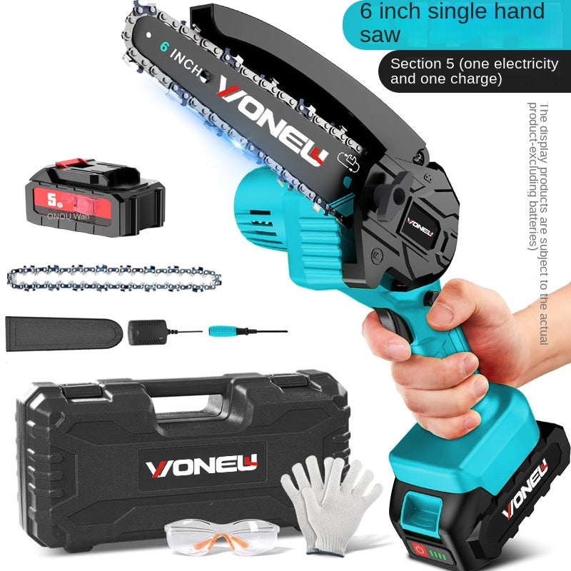 Powerful Cordless 6-Inch Mini Electric Saw for Home Wood Cutting, Rechargeable High-Power Outdoor Chainsaw