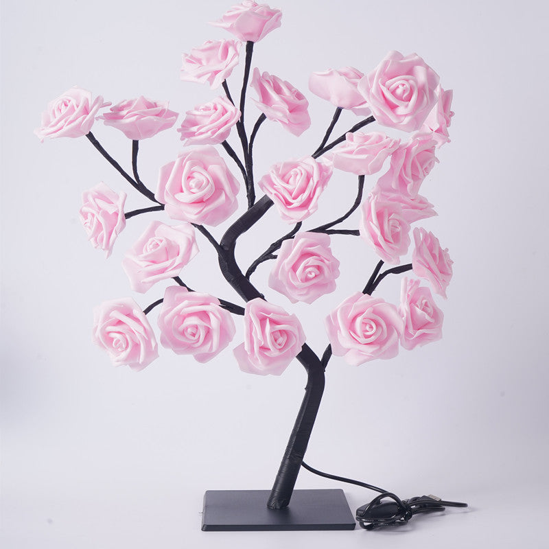 EVA Artificial Valentine's Day Rose Tree Lamp for Bedroom and Living Room, Qixi Wedding Decoration with USB Switch, Warm White Light